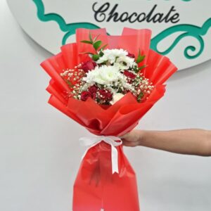 Red Rose's with chrysanthemum white. Small hand bouquet