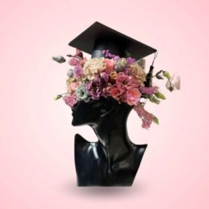 Graduation Cap Silhouette with Pink & Purple Blooms